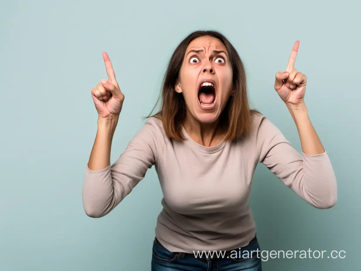 Woman screaming scared,while pointing 