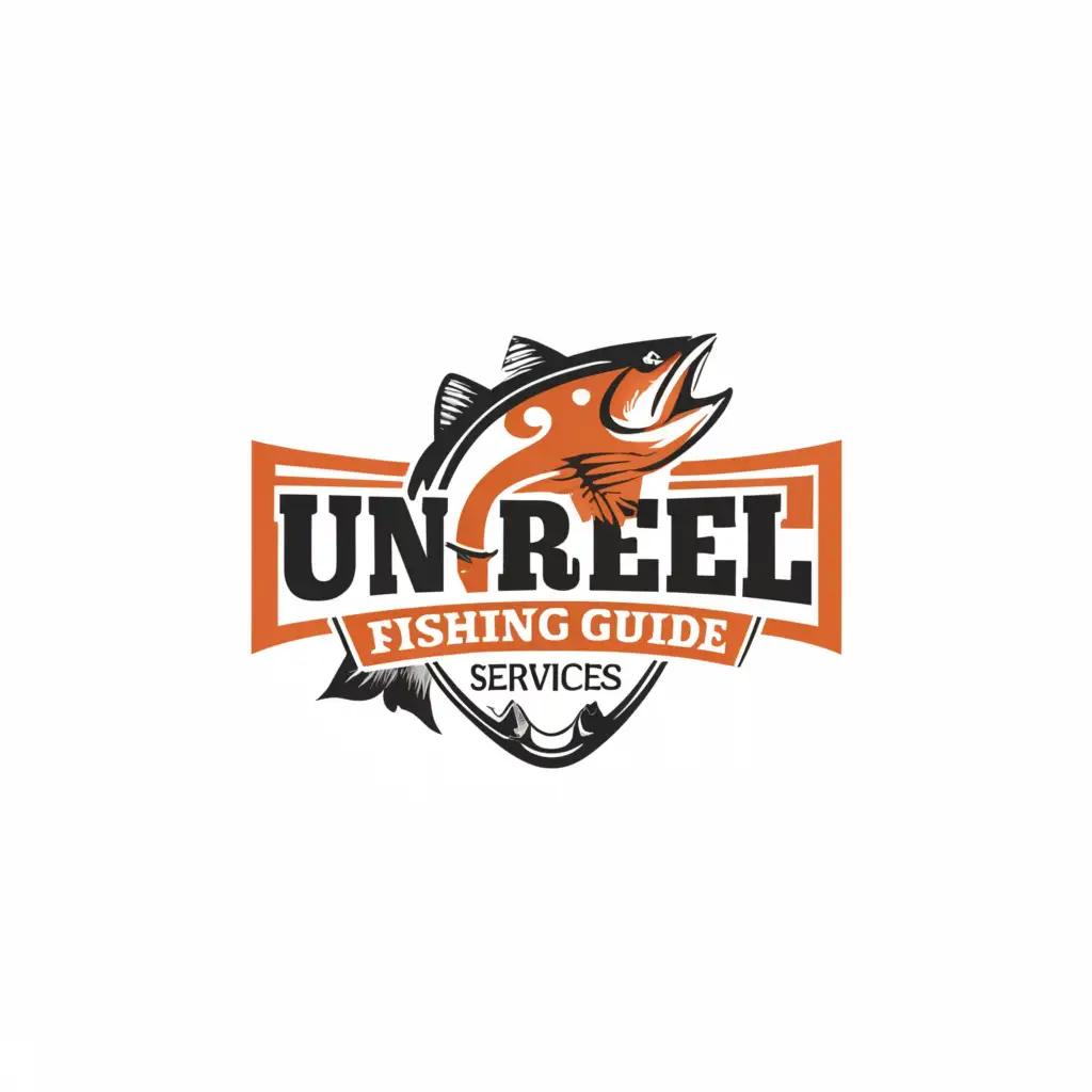 a logo design,with the text "UnReel Fishing Guide Services", main symbol:Salmon,Moderate,clear background