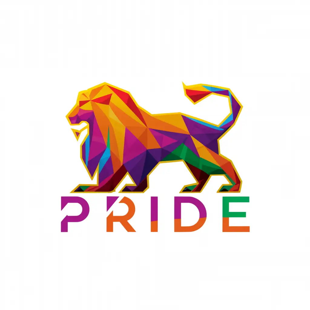 a logo design,with the text "PRIDE", main symbol:Lion,complex,clear background