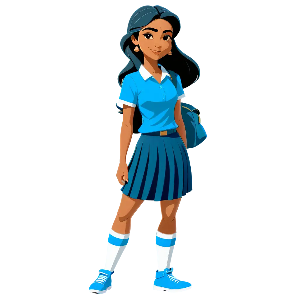 Simple-Indian-School-Girl-in-Blue-Shirt-and-Dark-Blue-Skirt-HighQuality-PNG-Vector-Art