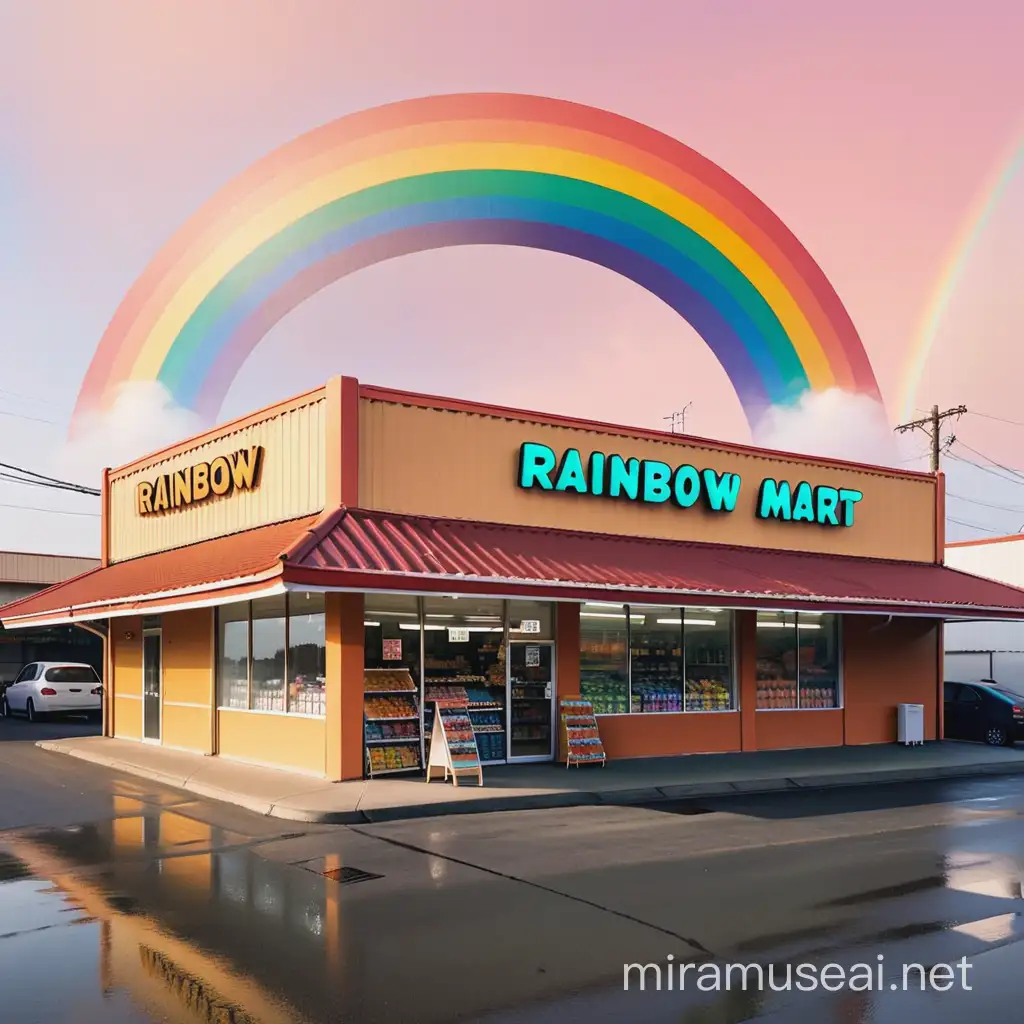 Vibrant Rainbow Mart Colorful Market Scene with Diverse Products and People