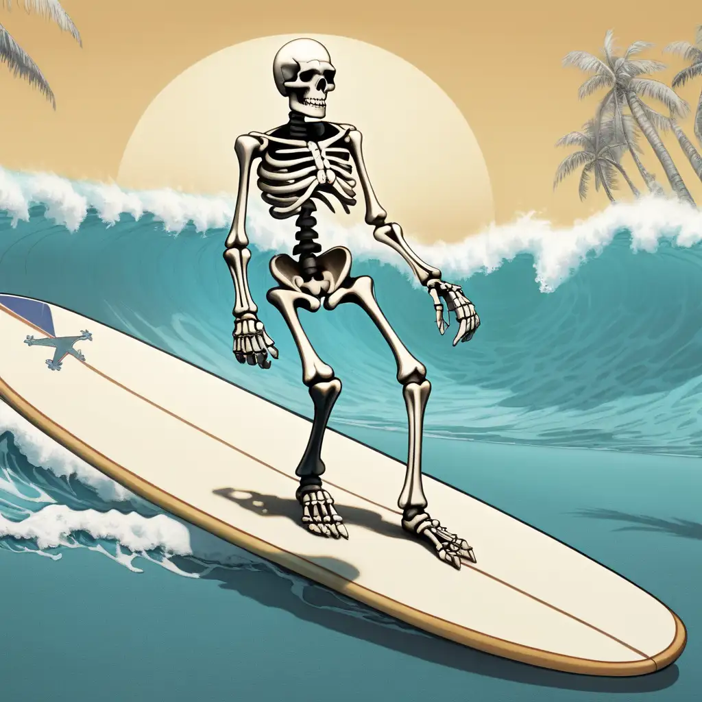 Skeleton Surfing Adventure Spooky Fun on a Surfboard