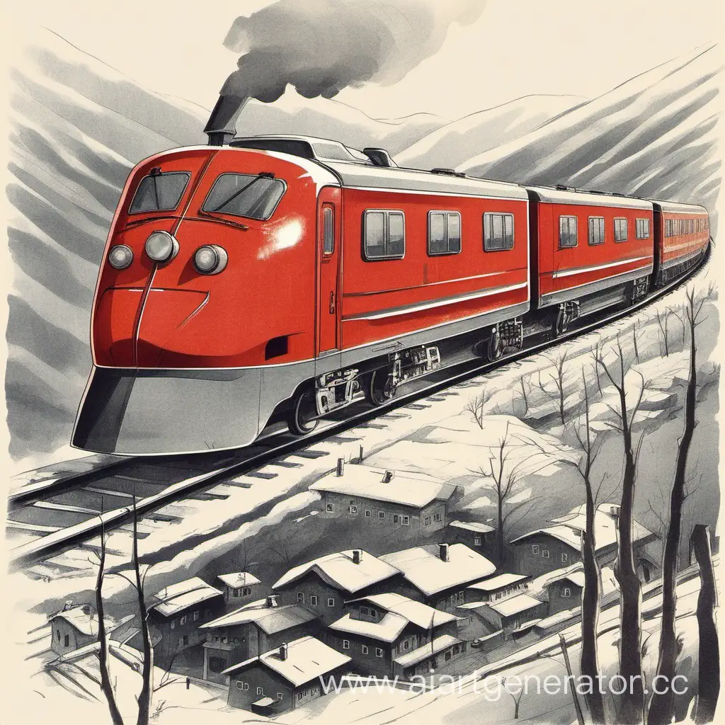 От сёл до городов - быстро и удобно! нарисовать поезд красно-серый. Как плакат СССР