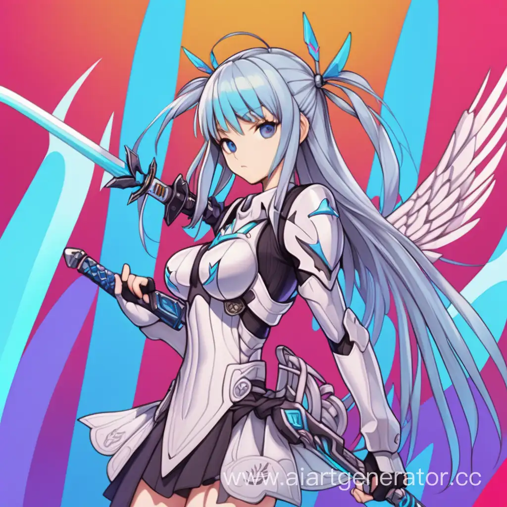 Colorful-Cyber-Sword-Girl-with-Zero-Wings-Logo-Background