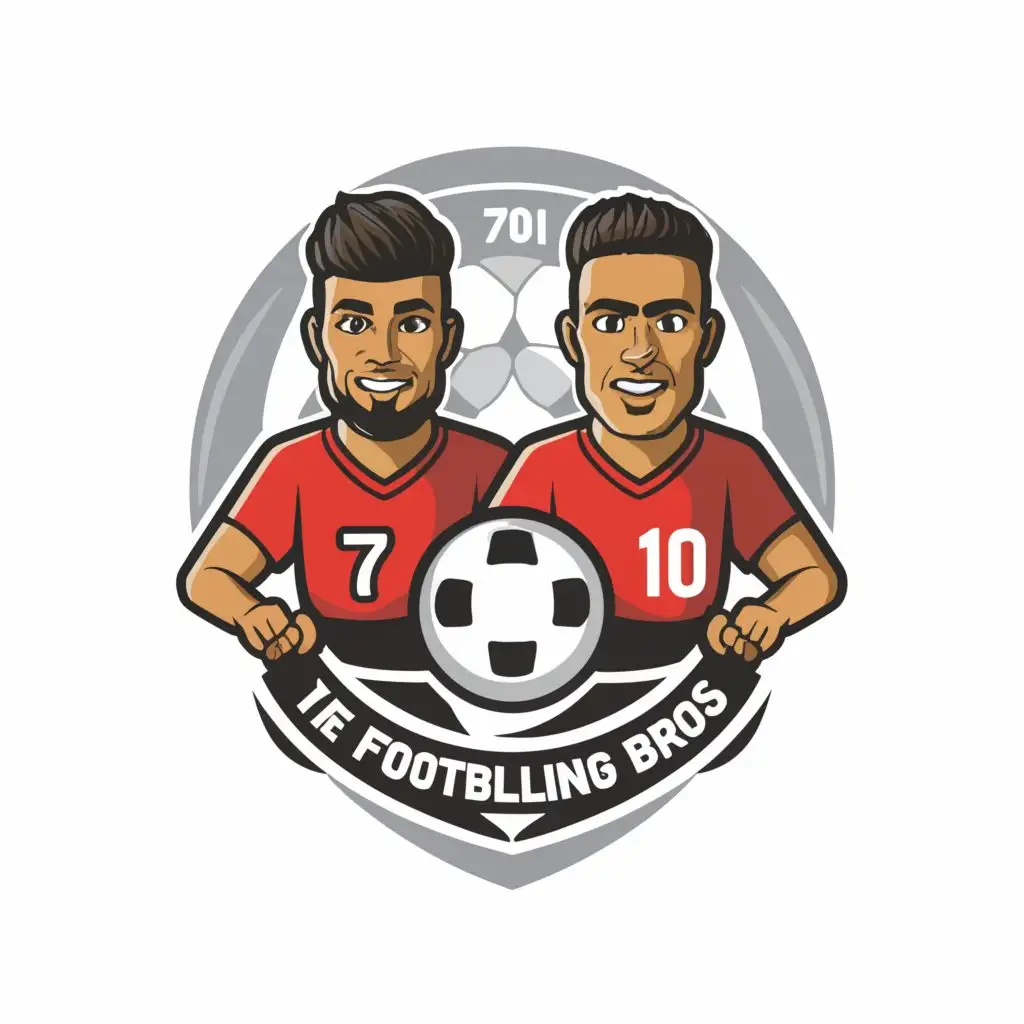 a logo design,with the text "Thefootballingbros", main symbol:Muad and Zack holding and ball with numbers 7 & 10,complex,be used in Entertainment industry,clear background