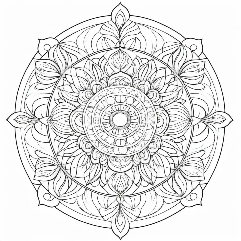 create a unique SIMPLE intricate mandalas 
outline on a white clear background for a adult coloring book