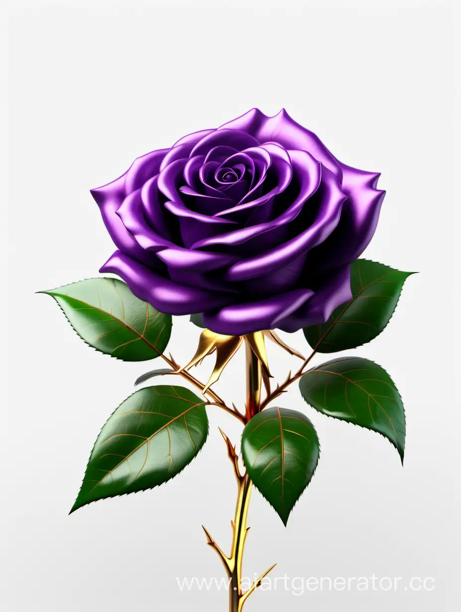 Vibrant-Realistic-Purple-and-Gold-Rose-in-8K-HD-with-Fresh-Lush-Green-Leaves-on-White-Background