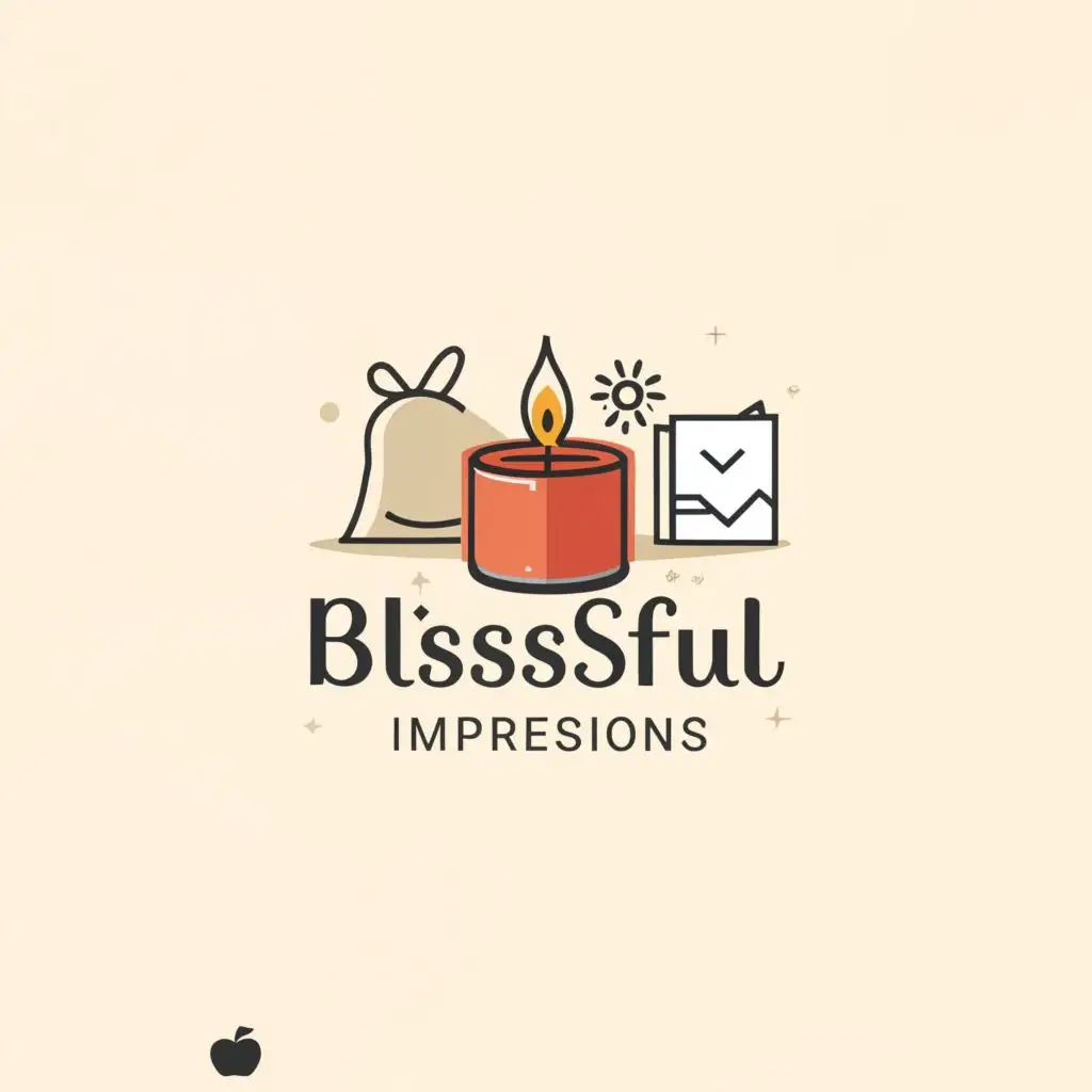 a logo design,with the text "Blissful impressions", main symbol:Handmade candles, bags, greeting cards,Minimalistic,clear background