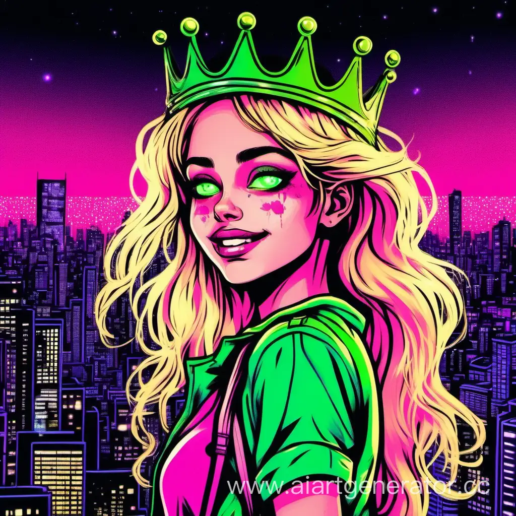 Neon-City-Night-Enigmatic-Blonde-Girl-with-Crown-and-Tear