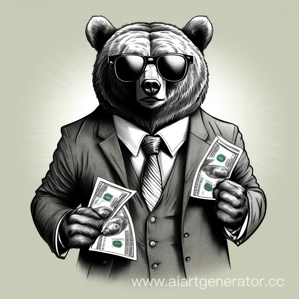 Нарисуй медвежонка в очках и передним доллары