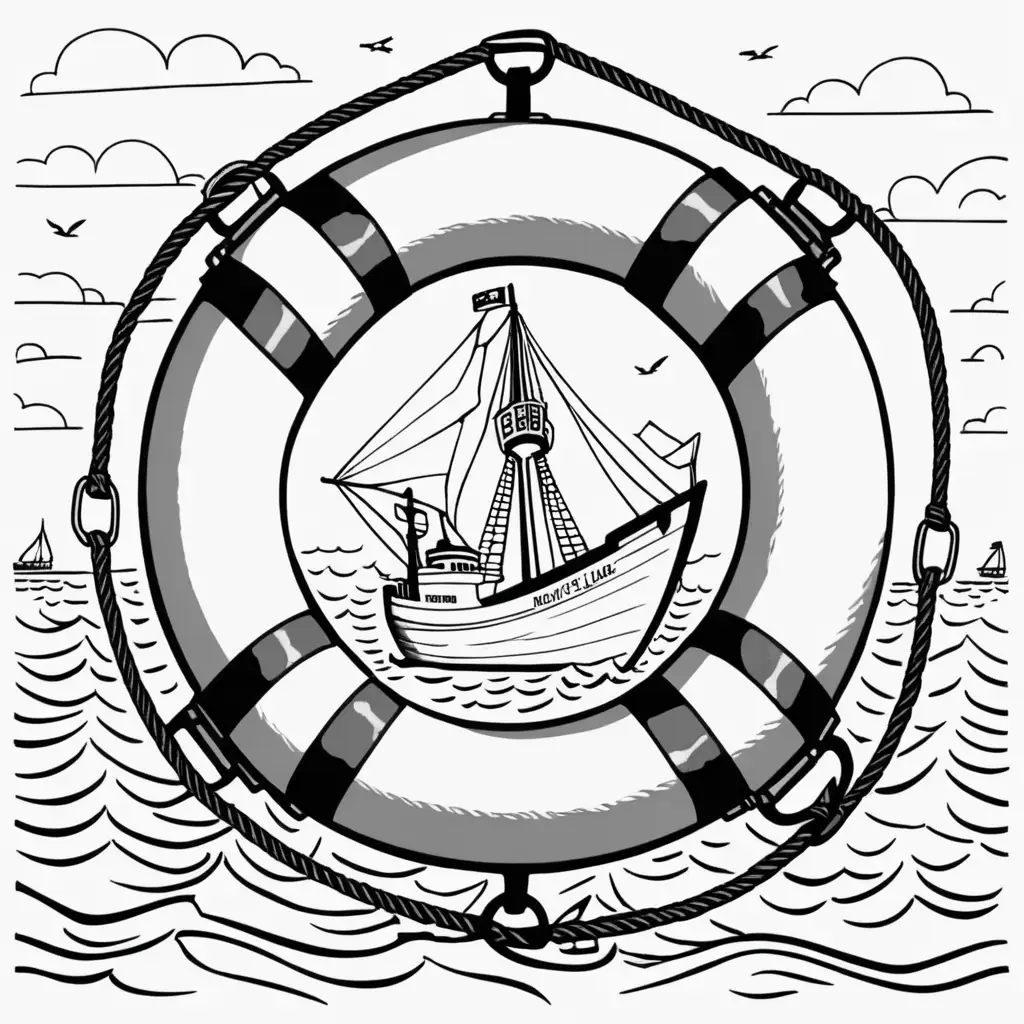 Nautical Coloring Page with Ships Lifebuoy