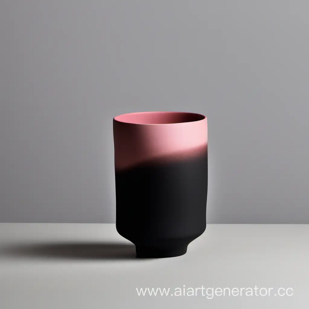 Черная матовая чашка без ручки в стиле сосуда с розовым оттенком