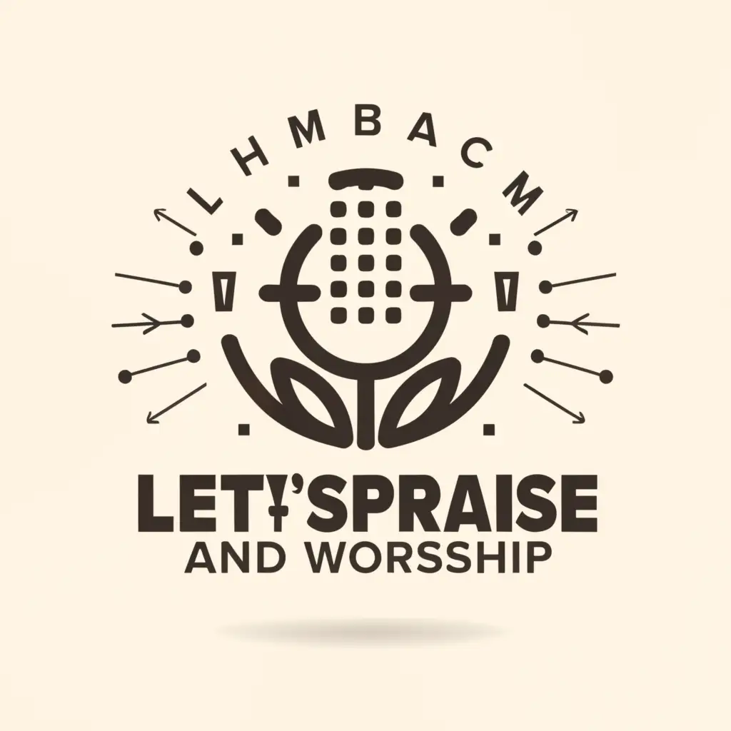 a logo design,with the text "LET'S PRAISE AND WORSHIP", main symbol:MICROPHONE,Moderate,be used in Entertainment industry,clear background
