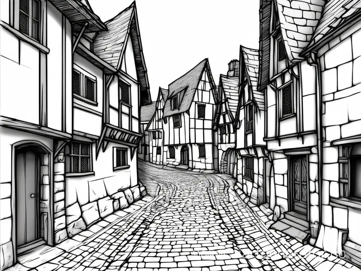 Medieval-Street-Scene-Drawing-for-Tracing