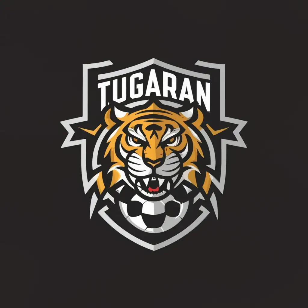 a logo design,with the text "Ball and tiger and shield", main symbol:Tugaran,Moderate,be used in Sports Fitness industry,clear background