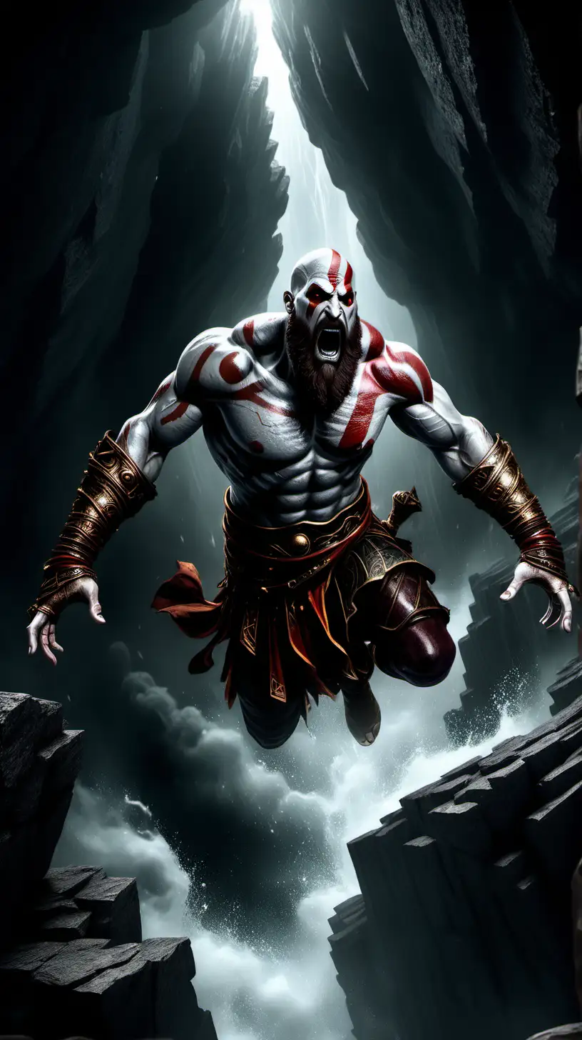 Kratos Falling into Abyss Greek Mythology Panic and Shock