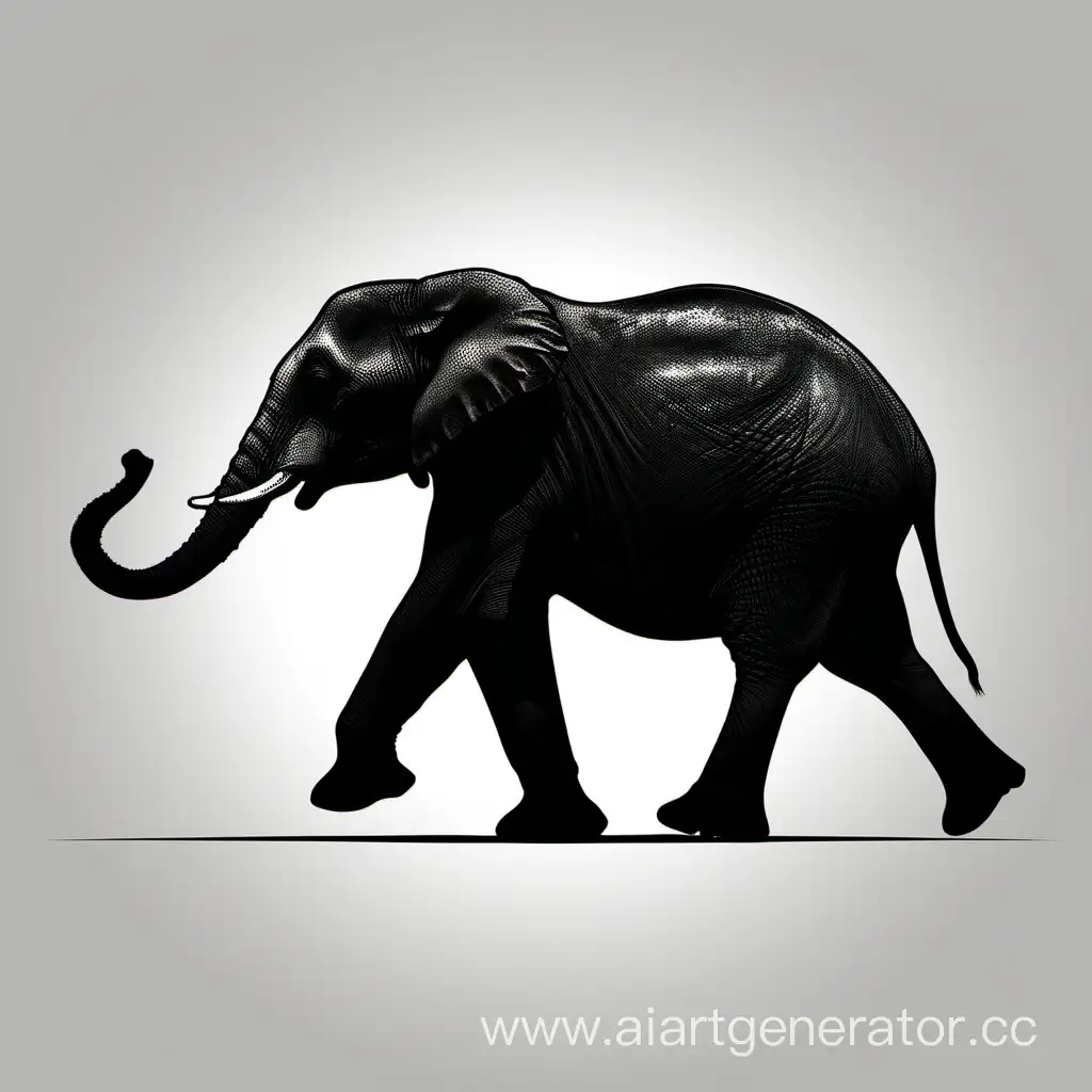 Silhouette-of-Running-Elephant-with-Trunk-Raised