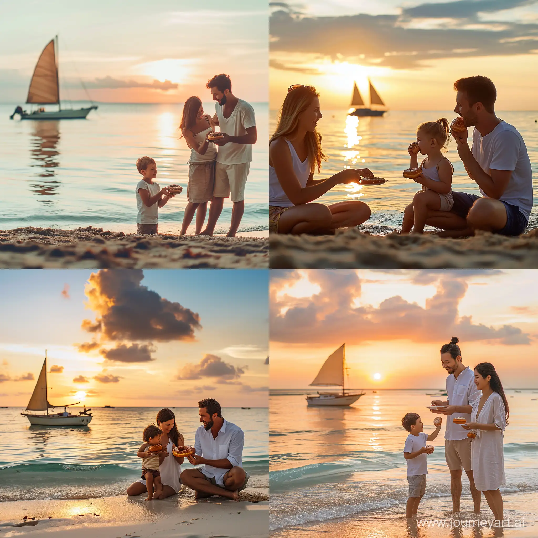 Joyful-Beach-Sunrise-Family-Enjoying-Donuts-by-the-Sea-in-HD-4K