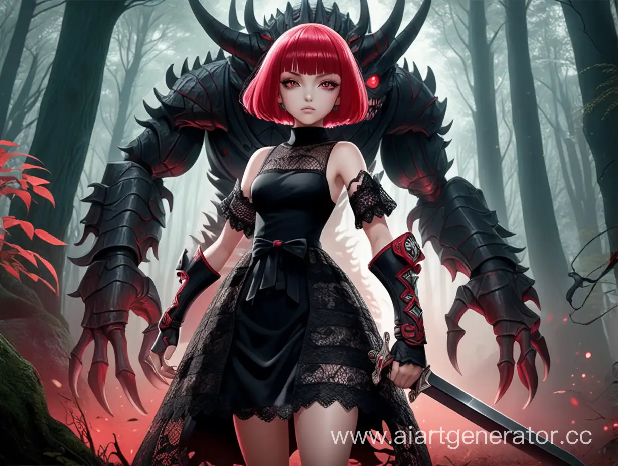 Fearless-Anime-Warrior-Confronts-Terrifying-Monsters-in-Enchanting-Forest
