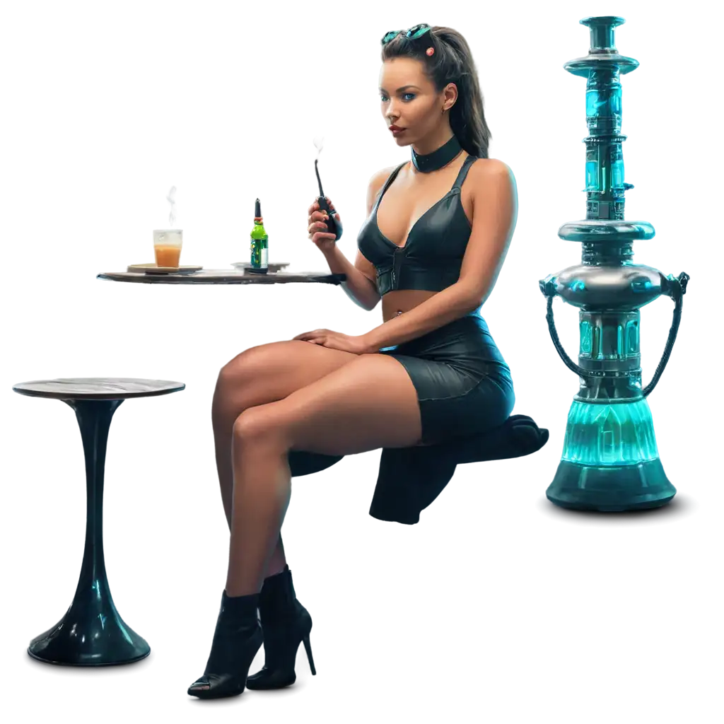 Gorgeous-Cyberpunk-Booty-Lady-Enjoying-Hookah-in-a-Night-City-Cafe-Stunning-PNG-Image