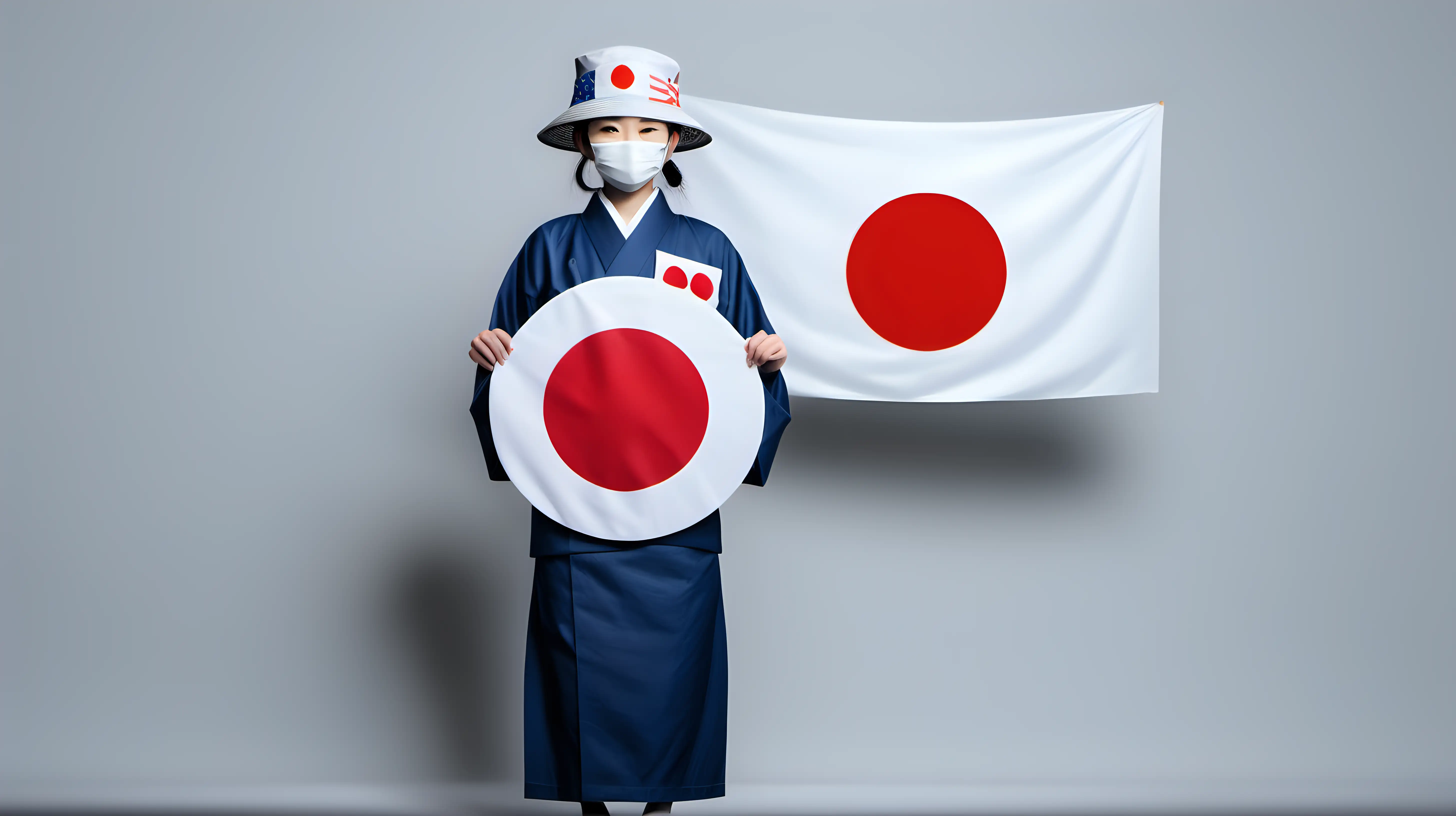 Patriotic Individual Adorned with Symbols Embracing the Japanese Flag