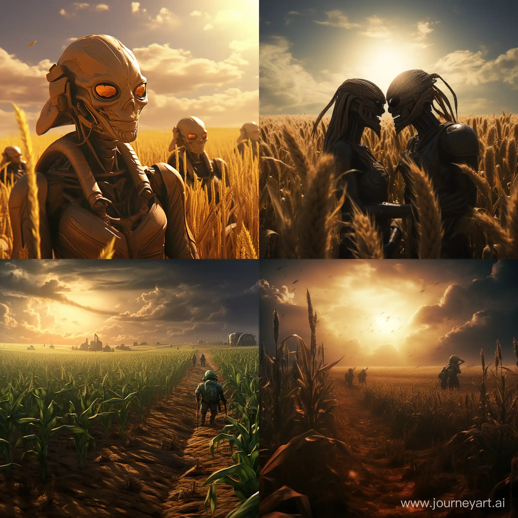 Mysterious-Extraterrestrials-Roaming-Through-Enigmatic-Cornfield