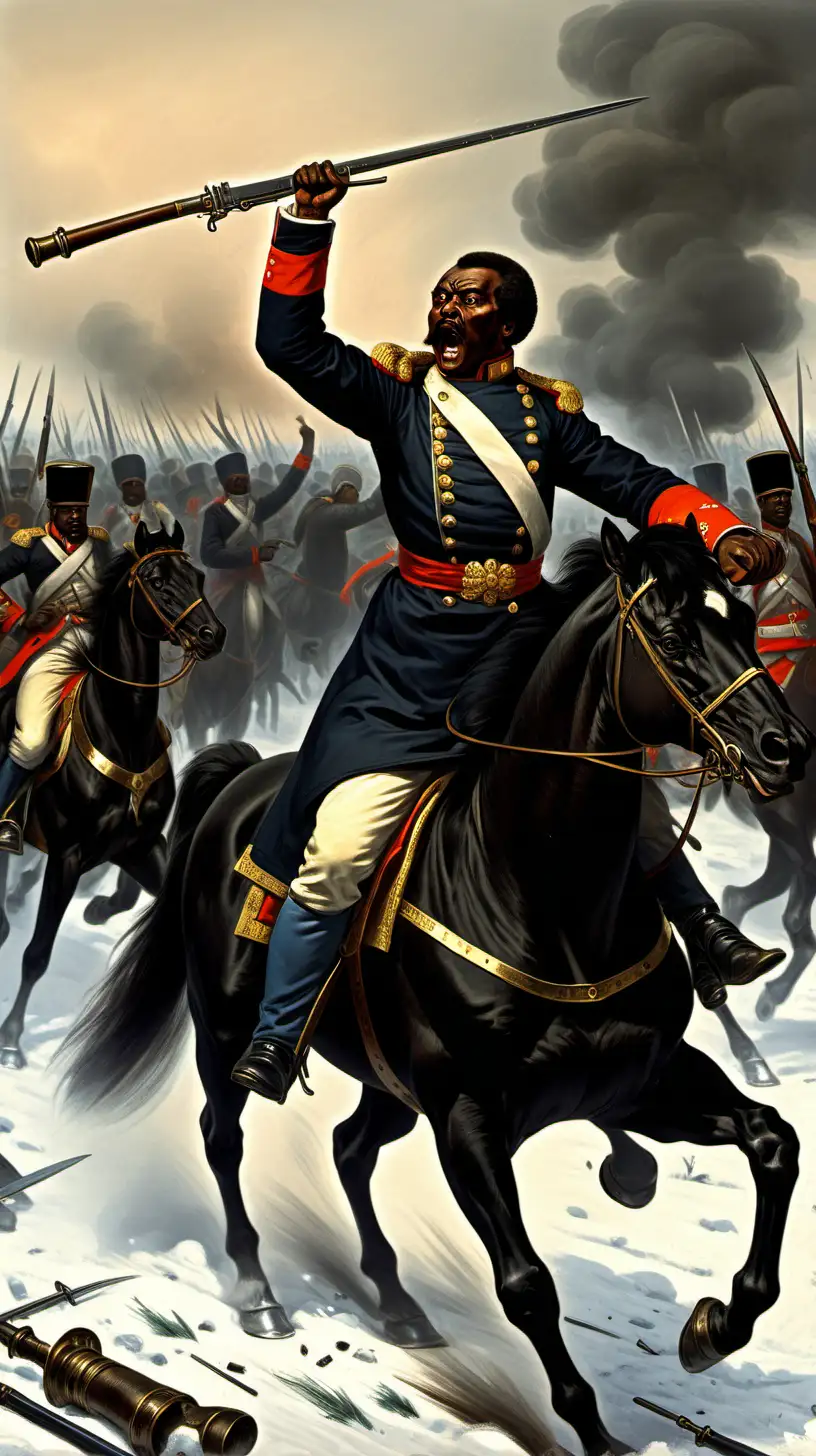 1800s Black Russian General Leading Brave Soldiers in Battle