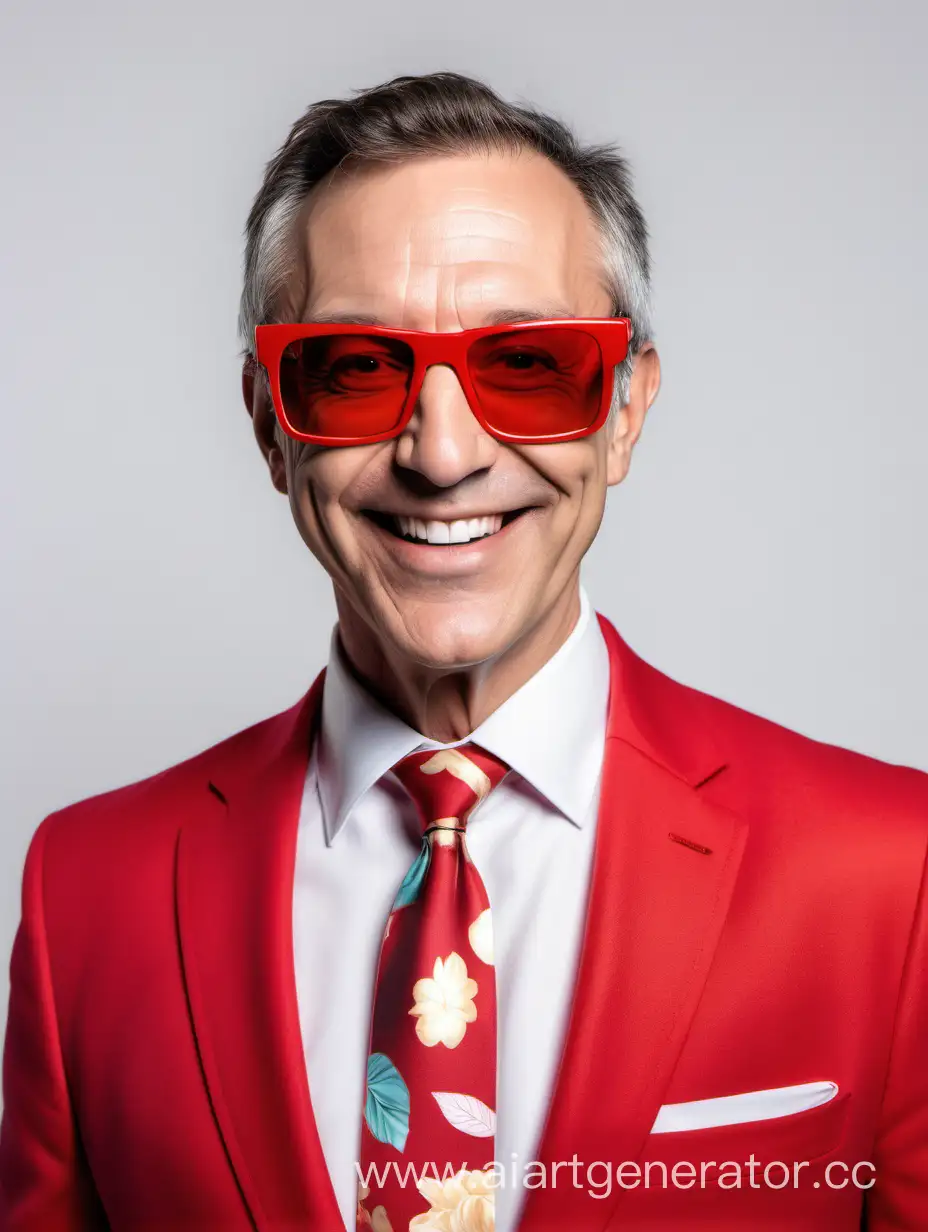 Stylish-MiddleAged-Man-in-Red-Suit-with-Rectangular-Sunglasses