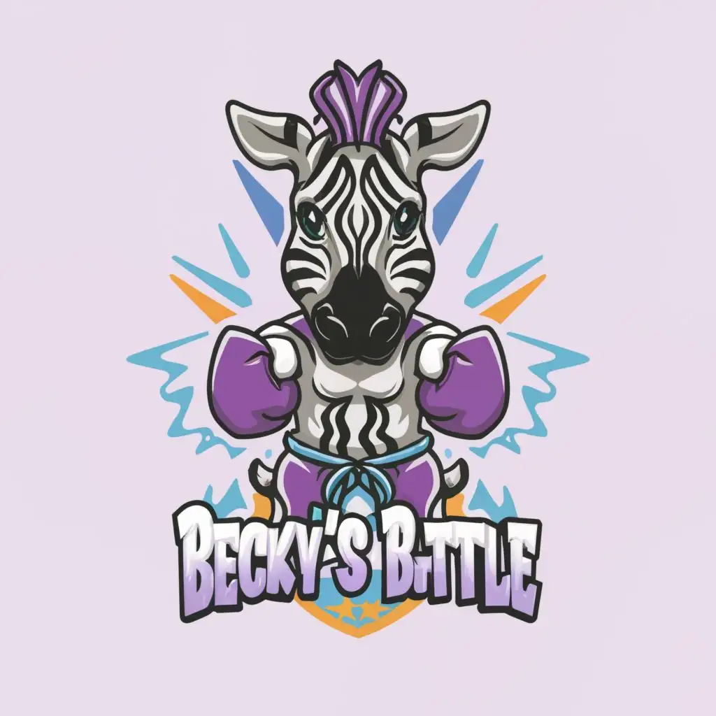 a logo design,with the text "Becky's Battle", main symbol:Boxing Zebra Praying with purple bow,Moderate,be used in Home Family industry,clear background