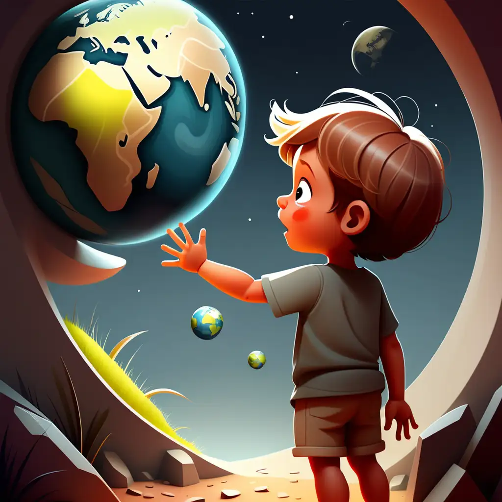 Create me an illustration of a child discovering the world.