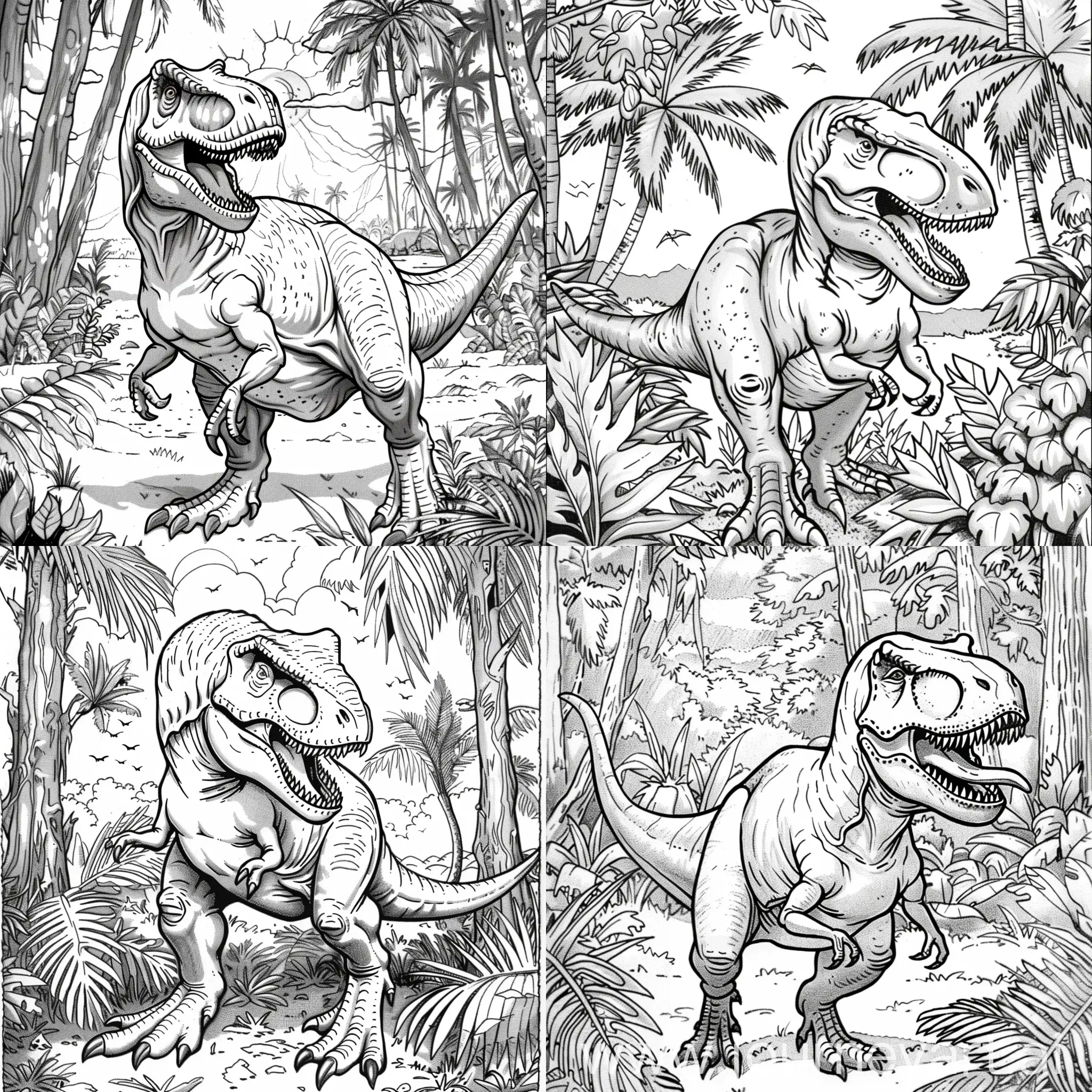 dinasour colouring pages trex in the middle of the jungle
