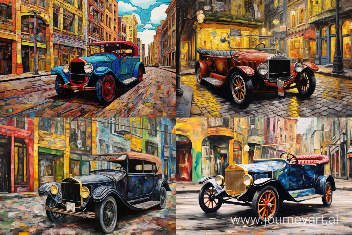 Vintage-Ford-Model-T-Cruising-City-Streets-in-Outsider-Art-Style