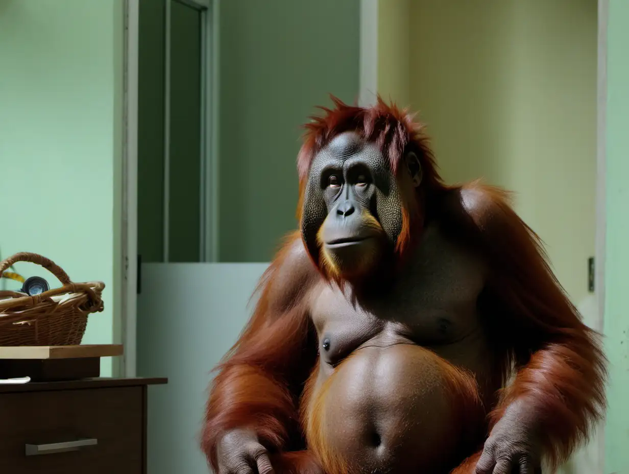Playful Orangutan Comedy in a Cozy Apartment Setting