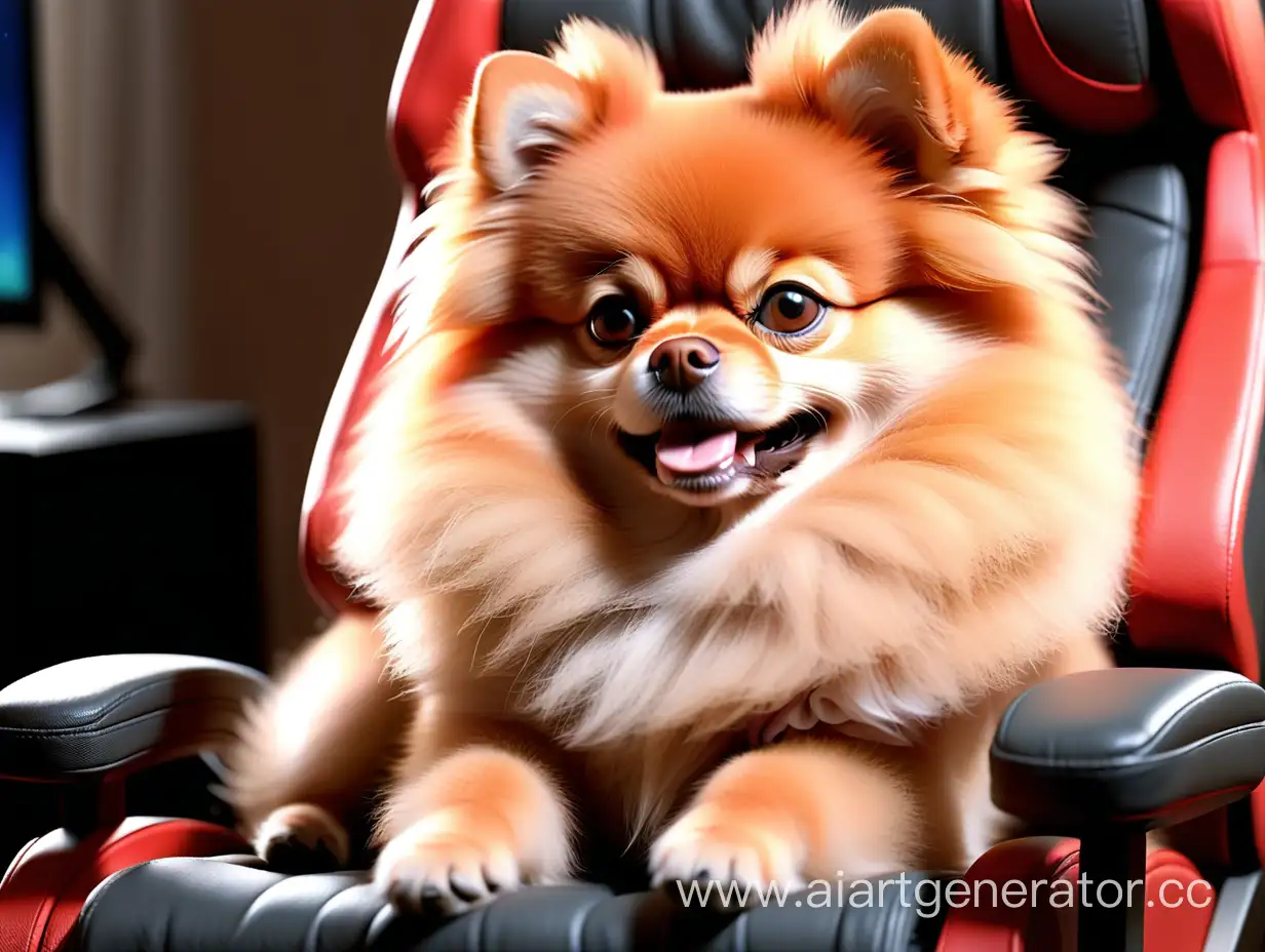 Adorable-Red-Pomeranian-Relaxing-on-a-Stylish-Gaming-Chair