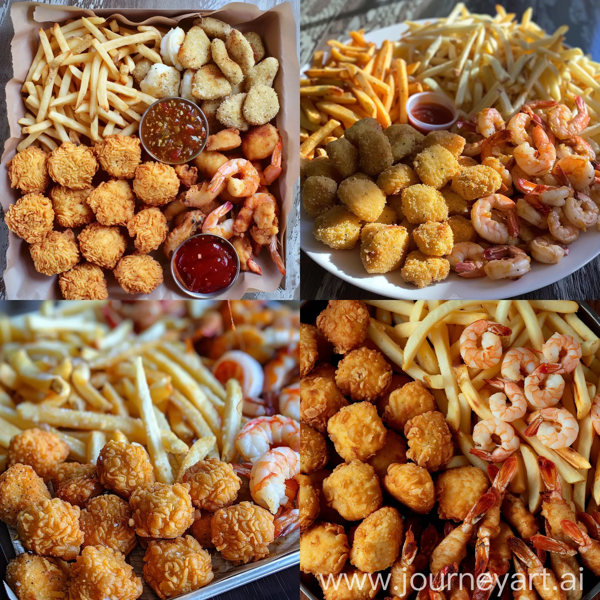 Delicious-PubStyle-Appetizers-Crispy-French-Fries-Nuggets-Breaded-Shrimp-and-Spicy-Wings