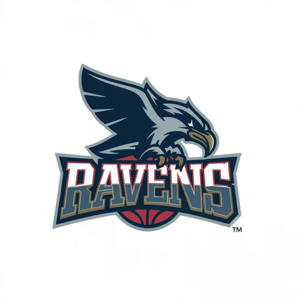 a logo design,with the text 'CT RAVENS', main symbol:raven and basketball,Moderate, be used in Sports Fitness industry, clear background, blue and red