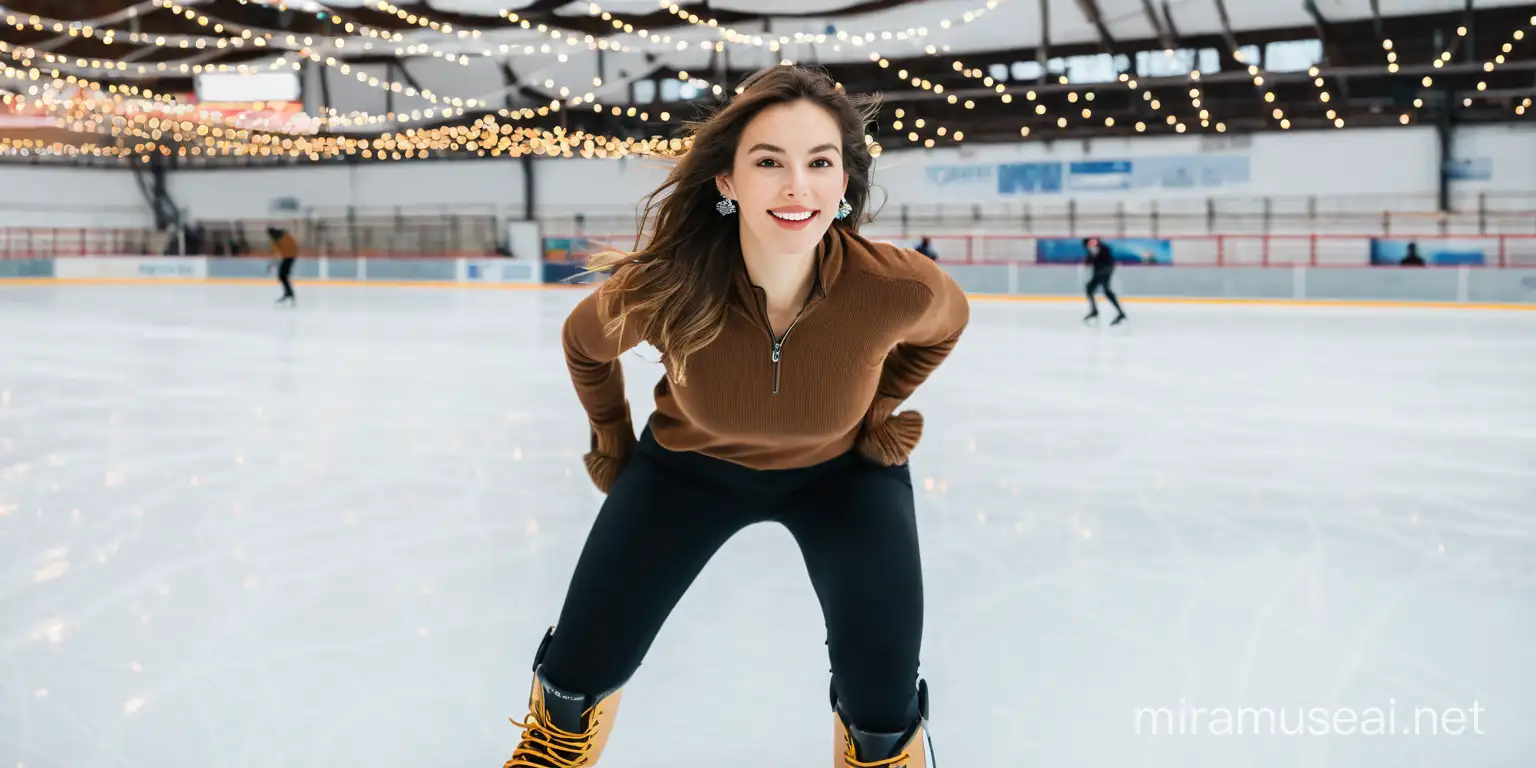 Graceful Woman Ice Skating in Winter Wonderland