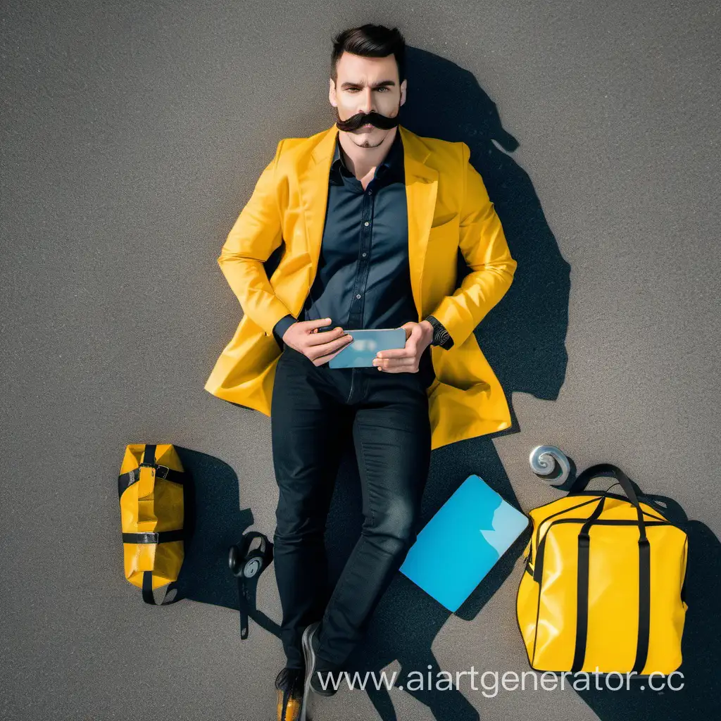 Urban-Courier-Lifestyle-Stylish-Man-with-Yellow-Bag-and-Essentials