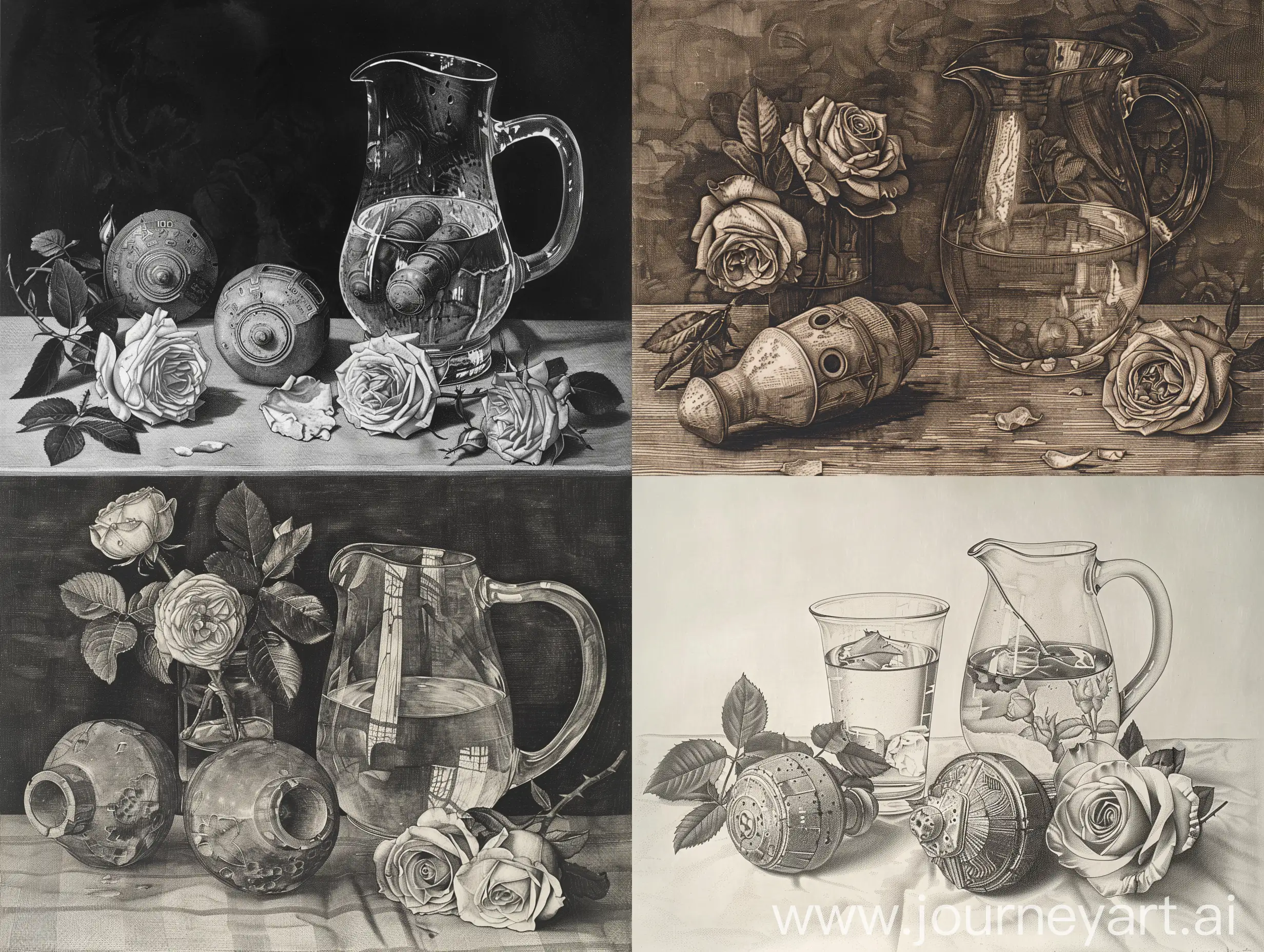 Still-Life-with-Grenades-Water-Pitcher-and-Roses