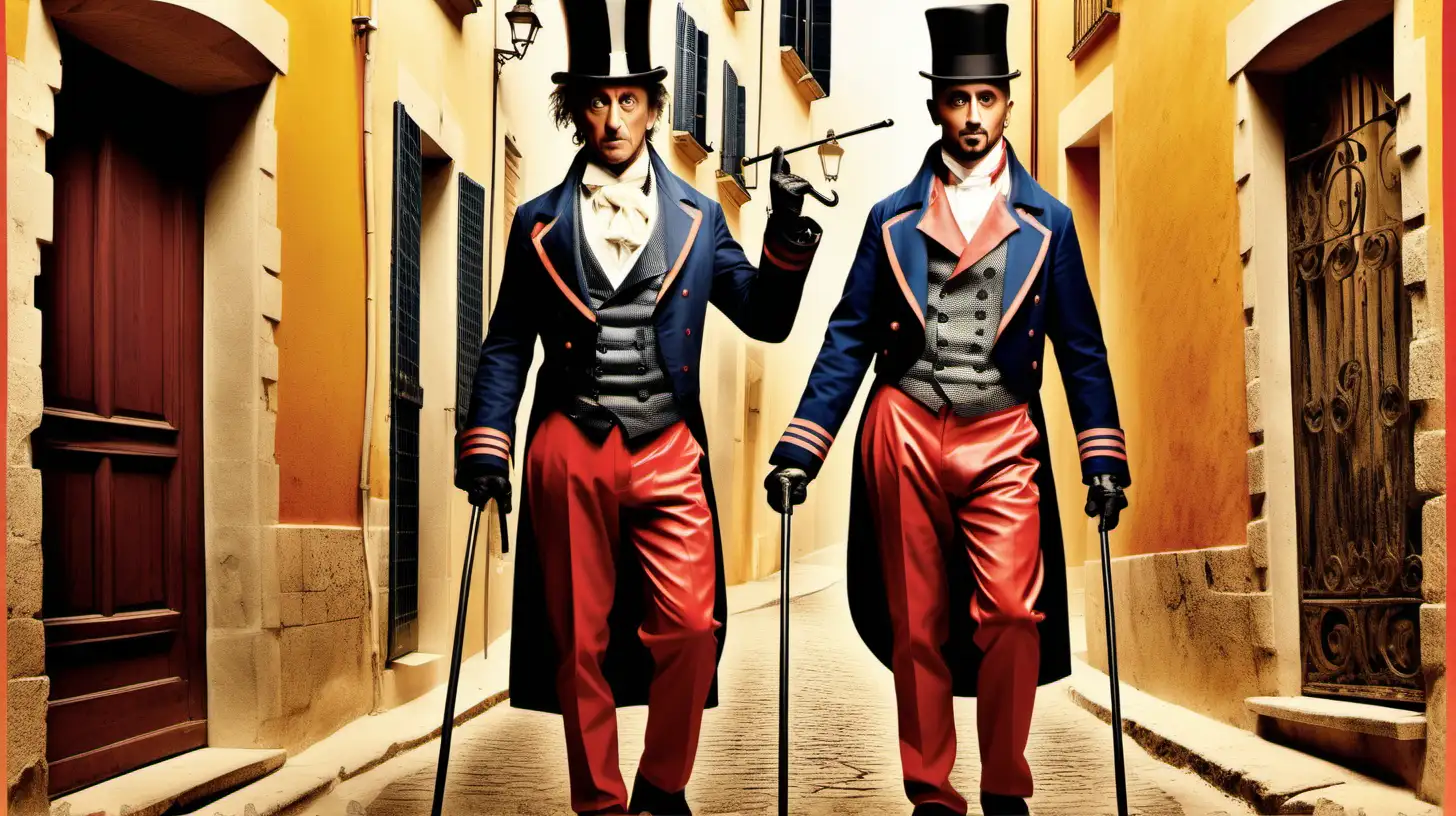 A film poster. 
A comedy, adventure movie
starring Sean Penn as Frédéric Chopin" and starring  sean paul as himself, and Jean Paul Gaultier as himself.
They are all in crutches.
Living in Valldemossa in the 1830's. Soundtrack by sean paul. 

Costume design by Jean Paul Gaultier