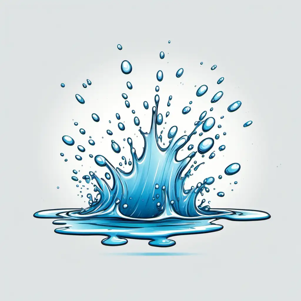 cartoon sketch of a splash of water on a plain white background