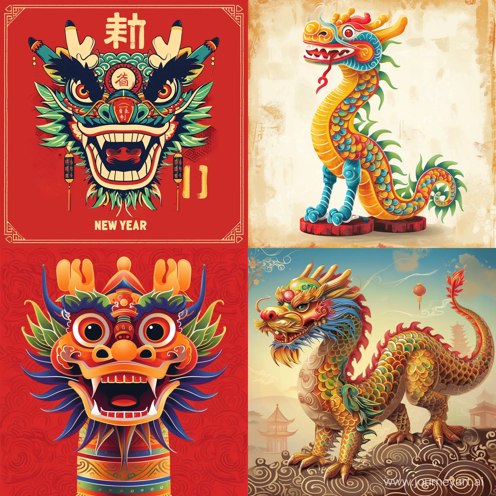 Chinese New Year, dragon totem, New Year greeting pictures --v 6 --ar 1:1 --no 39393
