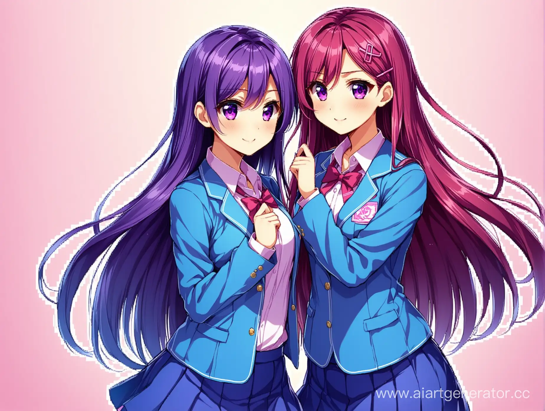 Yuri, Doki doki literature club, purple eyes, hair ornament, hairclip, purple hair, blue skirt, long hair, jacket, very long hair, school uniform,