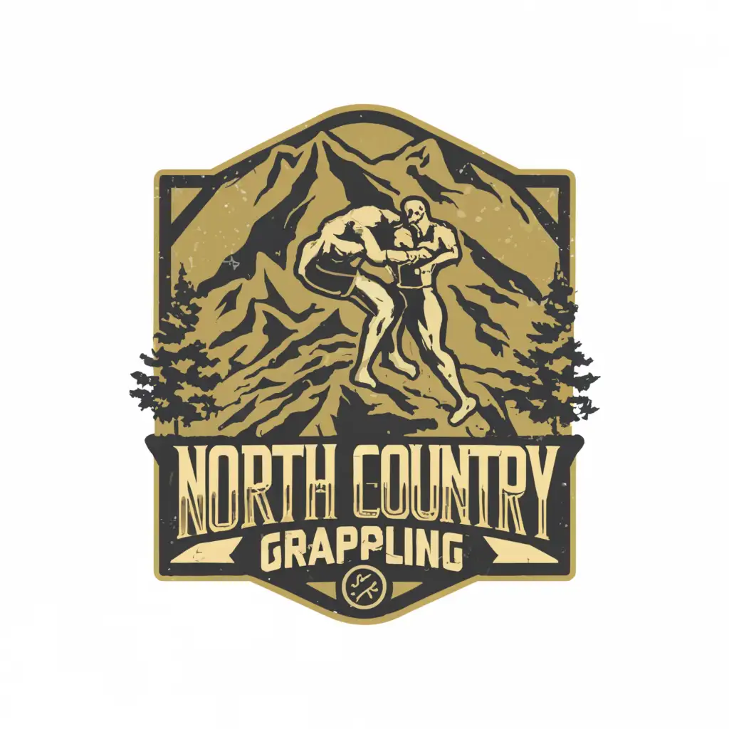 a logo design, with the text 'North Country Grappling', main symbol: Mountain, Wrestling, Tree, Moderate, to be used in Sports Fitness industry, clear background
