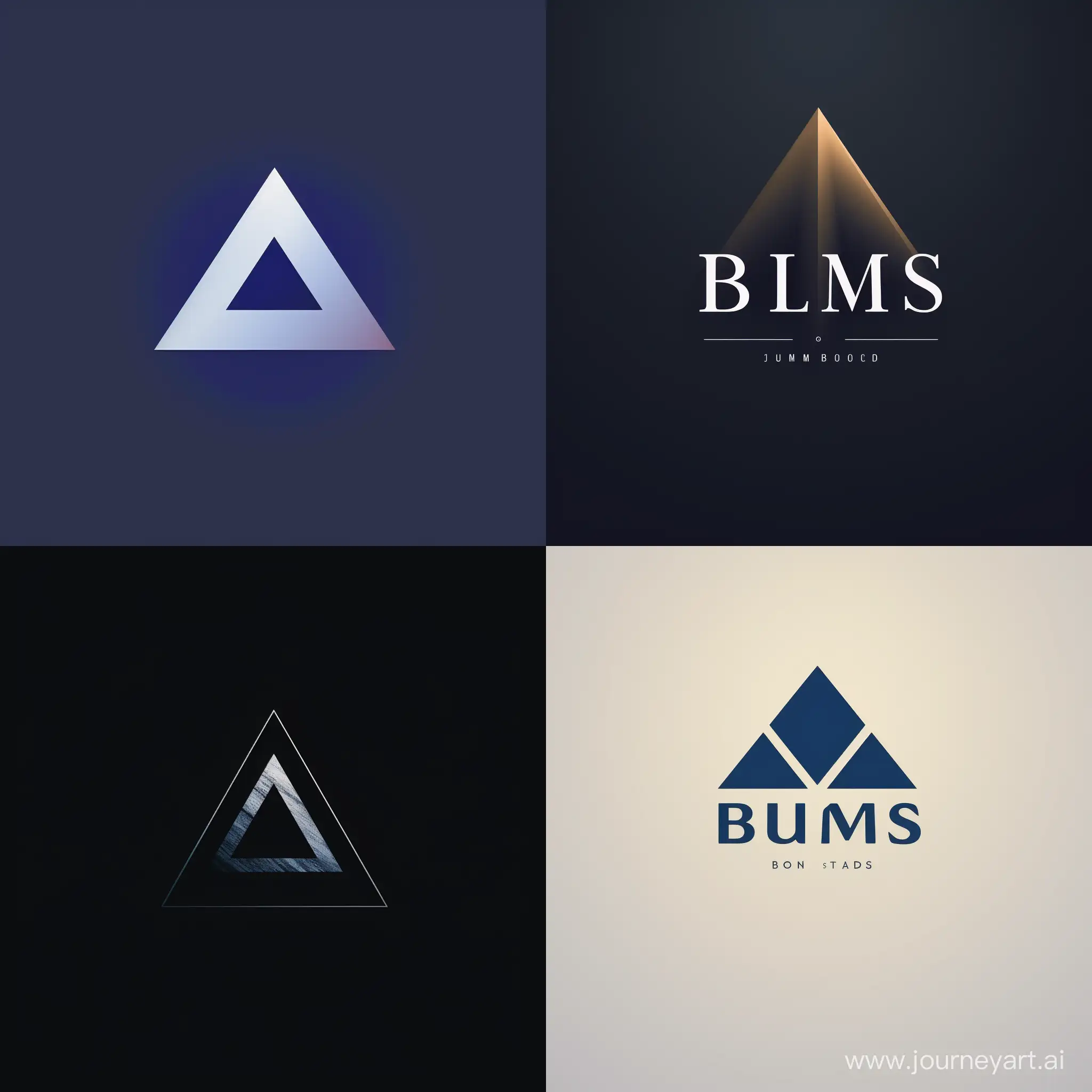 name 'blums' turned into a logo with pyramid and triangle astethetics, simple, minalmalistic, b form, shapes