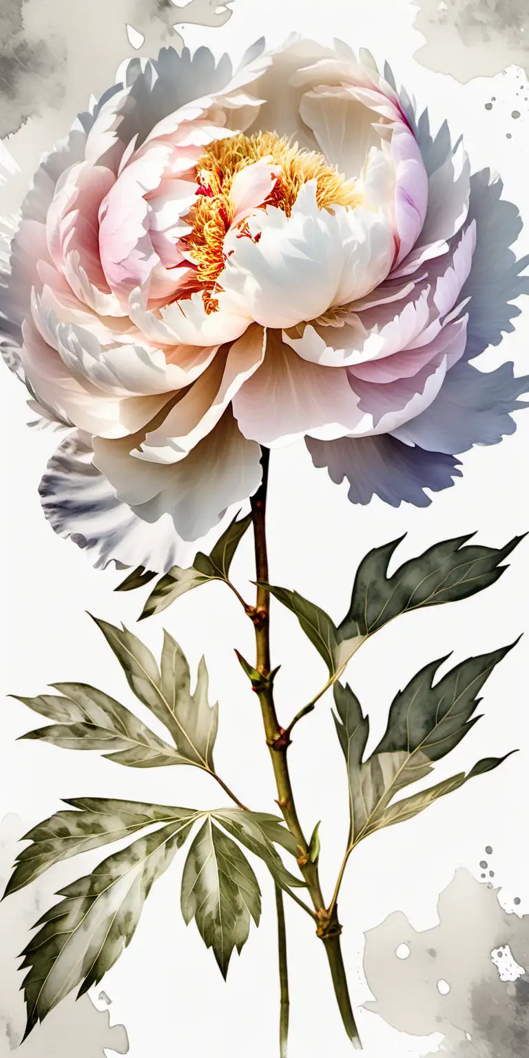 Elegant White Peony Blossom Serene Watercolor Floral Art