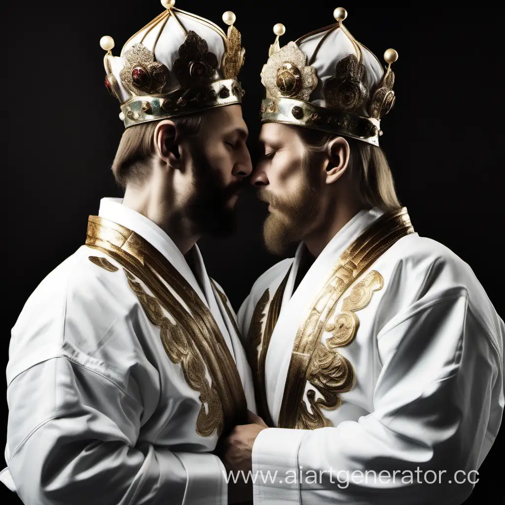 Regal-Embrace-Russian-Tsars-in-Crowned-Karate-Kimonos-Share-Warm-Hug