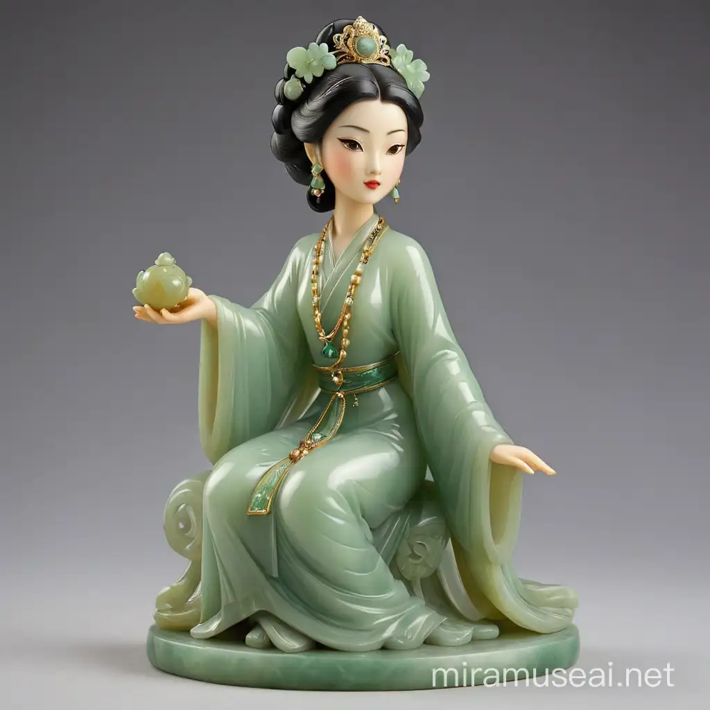 Exquisite Antique Jade Art Deco Figurine Elegant Chinese Princess Sculpture