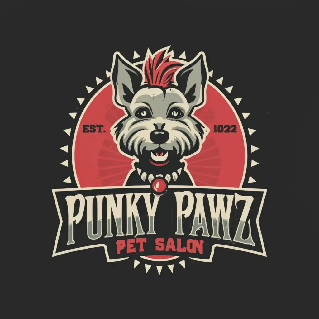 a logo design,with the text "Punky Pawz Pet Salon", main symbol:Gothic style logo with a schnauzer dog, dark colours,Moderate,be used in Animals Pets industry,clear background