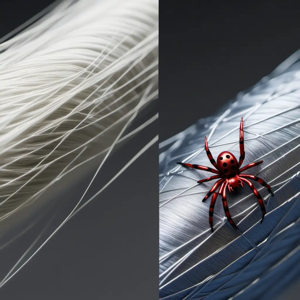 A comparison image featuring spider silk and steel, highlighting spider silk's superior strength. ultra realistic, 8k , very detailed.